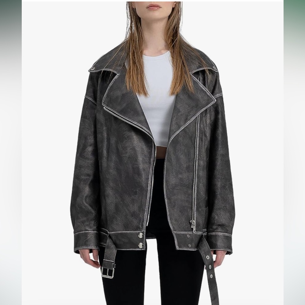 Oversized Leather Jacket - Real Lambskin
